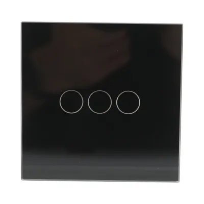 Intrerupator touch triplu cap scara negru 220V, indicator luminos, rama sticla 86x86x34mm - imagine 2