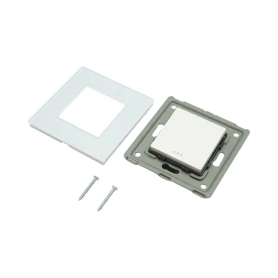 Intrerupator cap scara alb incastrat 220V, 16AX, indicator luminos, rama sticla 86x86x34mm - imagine 5