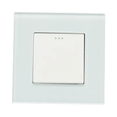 Intrerupator cap scara alb incastrat 220V, 16AX, indicator luminos, rama sticla 86x86x34mm - imagine 2