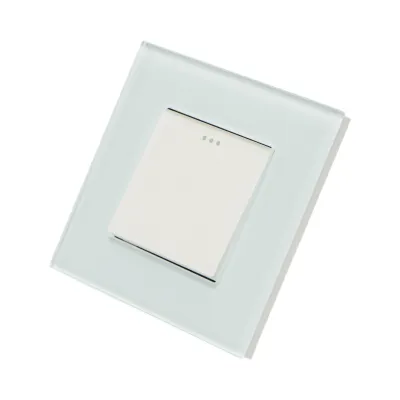 Intrerupator cap scara alb incastrat 220V, 16AX, indicator luminos, rama sticla 86x86x34mm