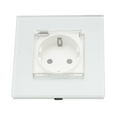 Priza schuko alba incastrata 220V, 16A, capac transparent, rama sticla 86x86x34mm - imagine 2