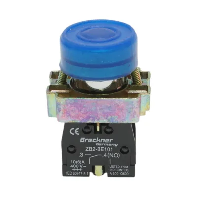 Buton comanda albastru cu capac protectie 1NO, 400V/10A, LAY5, IP65 Breckner Germany