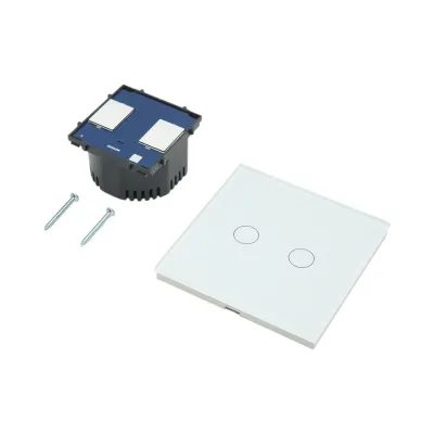 Intrerupator touch dublu alb 220V, indicator luminos, rama sticla 86x86x34mm - imagine 5