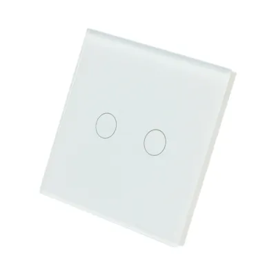 Intrerupator touch dublu alb 220V, indicator luminos, rama sticla 86x86x34mm