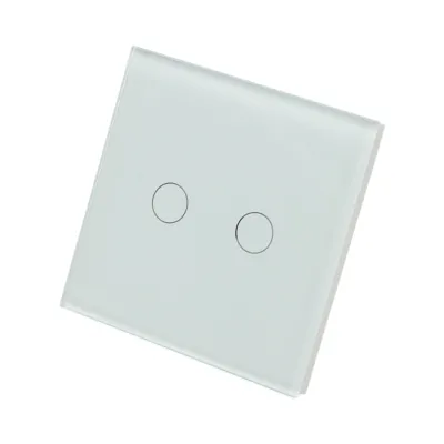 Intrerupator touch dublu cap scara alb 220V, indicator luminos, rama sticla 86x86x34mm