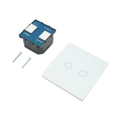 Intrerupator touch dublu cap scara alb 220V, indicator luminos, rama sticla 86x86x34mm - imagine 5
