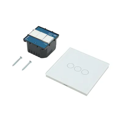 Intrerupator touch triplu cap scara alb 220V, indicator luminos, rama sticla 86x86x34mm - imagine 5