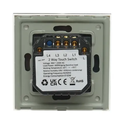 Intrerupator touch triplu cap scara alb 220V, indicator luminos, rama sticla 86x86x34mm - imagine 4