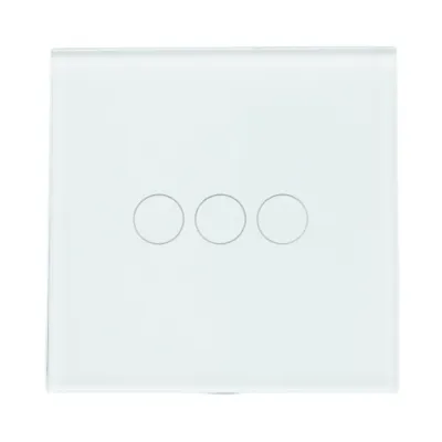 Intrerupator touch triplu cap scara alb 220V, indicator luminos, rama sticla 86x86x34mm - imagine 2