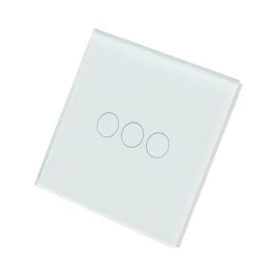 Intrerupator touch triplu cap scara alb 220V, indicator luminos, rama sticla 86x86x34mm