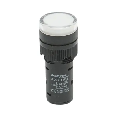 Indicator semnalizare LED alb 220V AC 16mm Breckner Germany