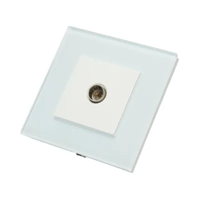 Priza TV alba incastrata cu rama din sticla 86x86mm