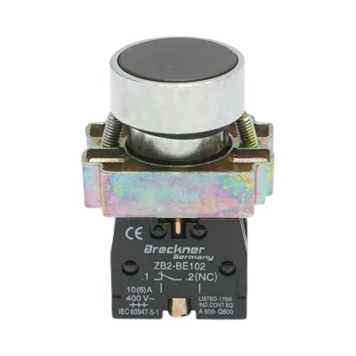 Buton comanda metalic negru cu revenire 1NO+1NC, 400V/10A, LAY5 Breckner Germany