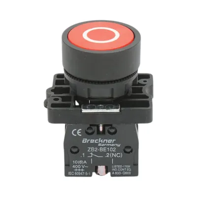 Buton comanda STOP rosu cu revenire 1NC, 400V/10A, LAY5 Breckner Germany