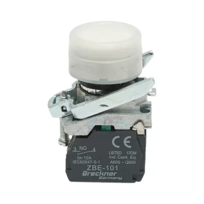 Buton comanda alb cu capac protectie IP65 1NO, 22mm TB4-BP11 Breckner Germany