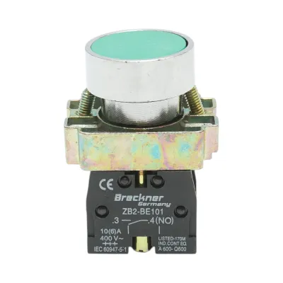 Buton comanda metalic verde cu revenire 1NO, 400V/10A, LAY5 Breckner Germany