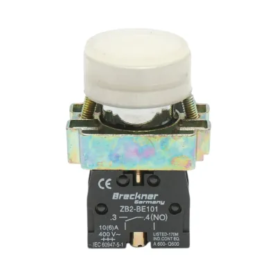 Buton comanda alb cu capac protectie IP65, 1NO, 400V/10A, LAY5 Breckner Germany