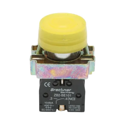 Buton comanda galben cu capac protectie IP65, 1NO, 400V/10A, LAY5 Breckner Germany