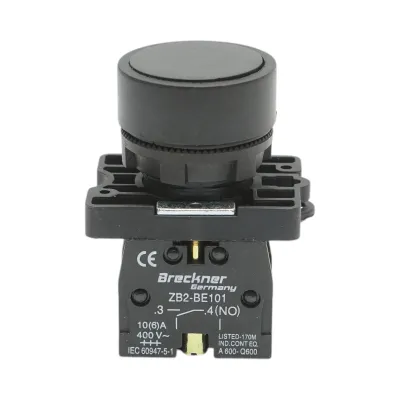 Buton comanda cu revenire negru 1NO+1NC, 400V/10A LAY5 Breckner Germany