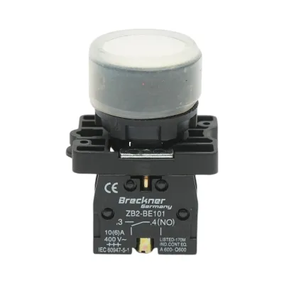 Buton comanda alb cu capac protectie 1NO, 400V/10A, LAY5-EP11, IP65 Breckner Germany