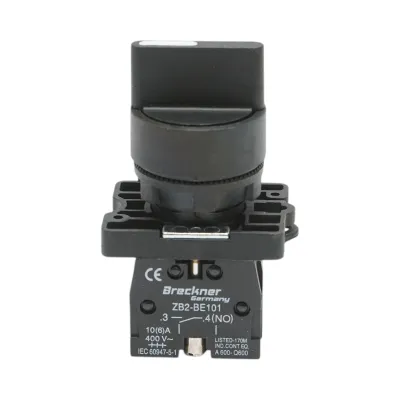 Selector 3 pozitii negru cu retinere 2NO, 400V/10A, LAY5-ED33 Breckner Germany