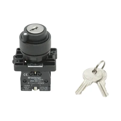 Selector 2 pozitii cu retinere si cheie 1NO, 400V/10A, LAY5-EG21 Breckner Germany
