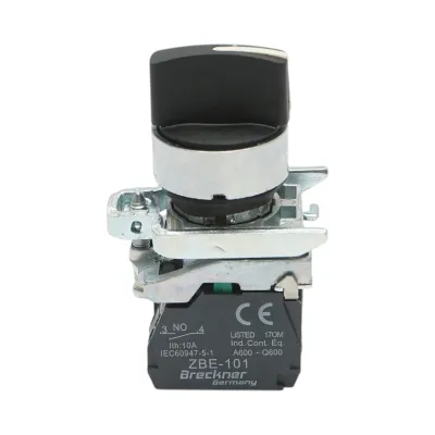 Selector 3 pozitii cu retinere negru 2NO, 24V/10A, TB4-BD33 Breckner Germany