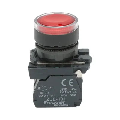 Buton comanda cu revenire si semnalizare LED rosu 1NO+1NC, 24V/10A TB5 Breckner Germany