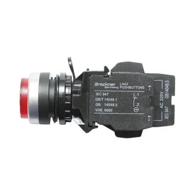 Buton comanda iluminat convex LED 24V AC/DC rosu cu revenire 1NO+1NC, 10A/600V AC, 1A/250V DC TA42 Breckner Germany - imagine 4