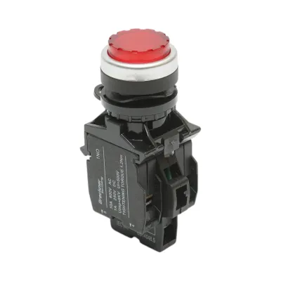 Buton comanda iluminat convex LED 24V AC/DC rosu cu revenire 1NO+1NC, 10A/600V AC, 1A/250V DC TA42 Breckner Germany