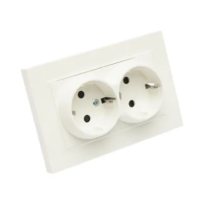 Priza schuko dubla alba incastrata 220V, 16A, ABS 83x150mm - imagine 4