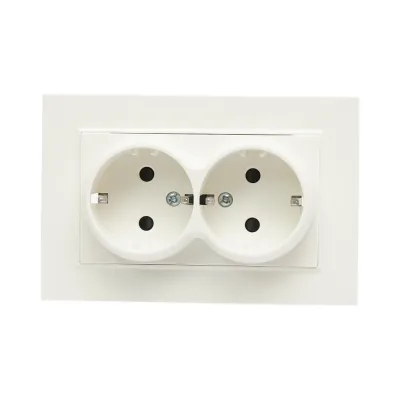 Priza schuko dubla alba incastrata 220V, 16A, ABS 83x150mm - imagine 2