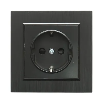Priza schuko neagra incastrata 220V, 16A, ABS 80x80mm - imagine 2