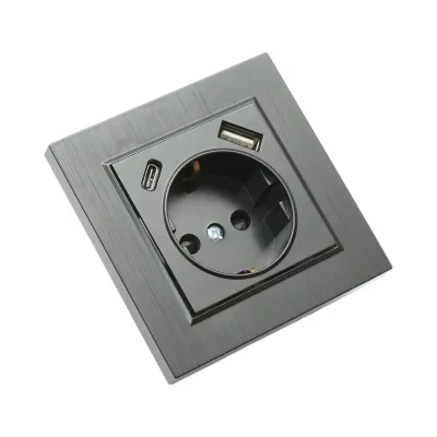 Priza schuko neagra incastrata 220V, 16A, 2xUSB A+C 5V 2.1A, ABS 80x80mm - imagine 4