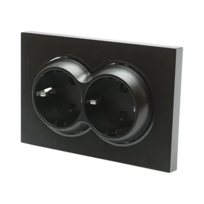 Priza schuko dubla neagra incastrata 220V, 16A, ABS 83x150mm