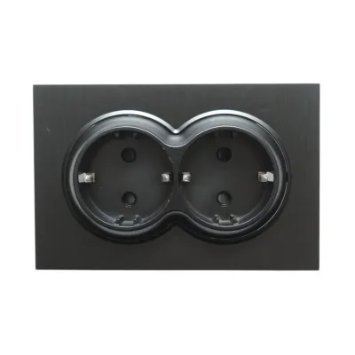 Priza schuko dubla neagra incastrata 220V, 16A, ABS 83x150mm - imagine 2
