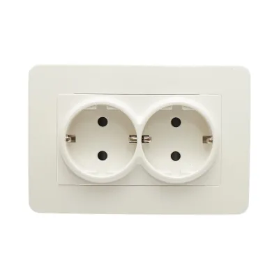 Priza schuko dubla alba incastrata 220V, 16A, PC 83x150mm - imagine 2