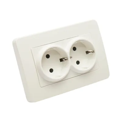 Priza schuko dubla alba incastrata 220V, 16A, PC 83x150mm - imagine 4