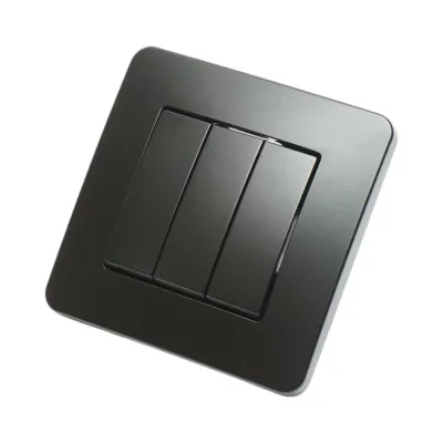 Intrerupator triplu negru incastrat 220V, 10AX, PC 80x80mm