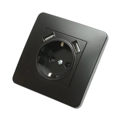 Priza schuko neagra incastrata 220V, 16A, 2xUSB 5V 2.1A, PC 80x80mm