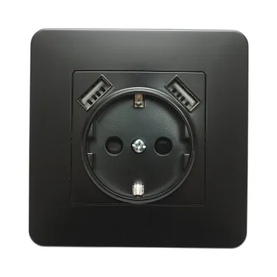Priza schuko neagra incastrata 220V, 16A, 2xUSB 5V 2.1A, PC 80x80mm - imagine 2