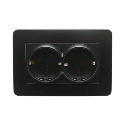 Priza schuko dubla neagra incastrata 220V, 16A, PC 83x150mm - imagine 2