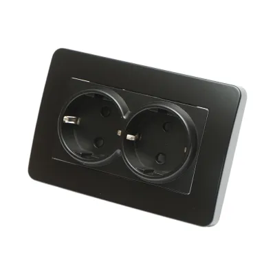 Priza schuko dubla neagra incastrata 220V, 16A, PC 83x150mm