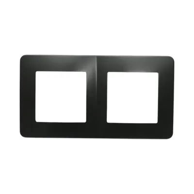 Rama dubla neagra PC priza si intrerupator 150x83mm