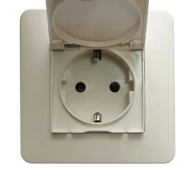 Priza schuko alba incastrata 220V, 16A, PC cu capac de protectie IP44 80x80mm - imagine 4