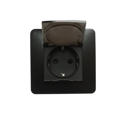 Priza schuko neagra incastrata 220V, 16A, PC cu capac de protectie IP44 80x80mm - imagine 4