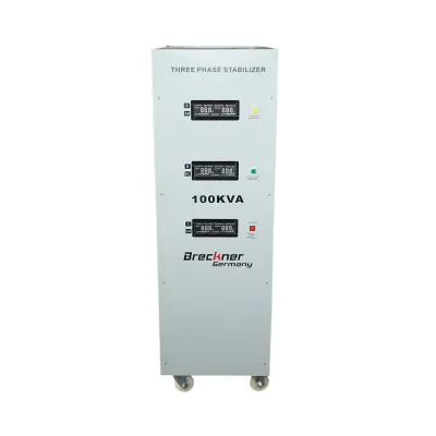 Stabilizator automat de tensiune 100KVA trifazat cu servomotor, bypass, afisaj LCD Breckner Germany