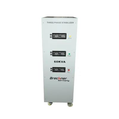 Stabilizator automat de tensiune 60KVA trifazat cu servomotor, bypass, afisaj LCD Breckner Germany