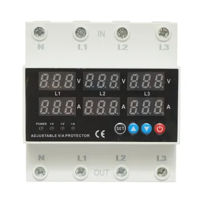 Releu digital trifazic 4P 63A 230V pentru monitorizare si protectie subtensiune, supratensiune Longroad