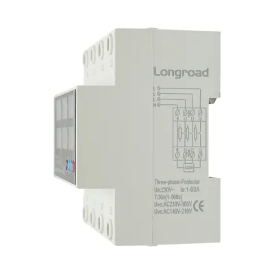 Releu digital trifazic 4P 63A 230V pentru monitorizare si protectie subtensiune, supratensiune Longroad - imagine 2